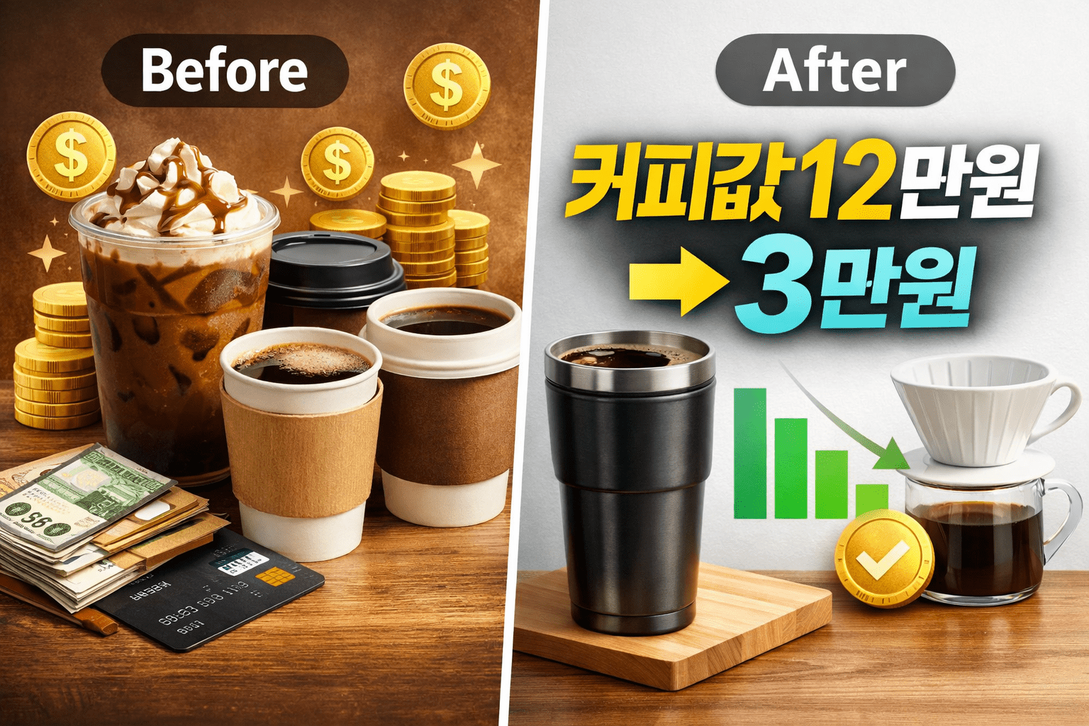 커피값 절약 전후 비교