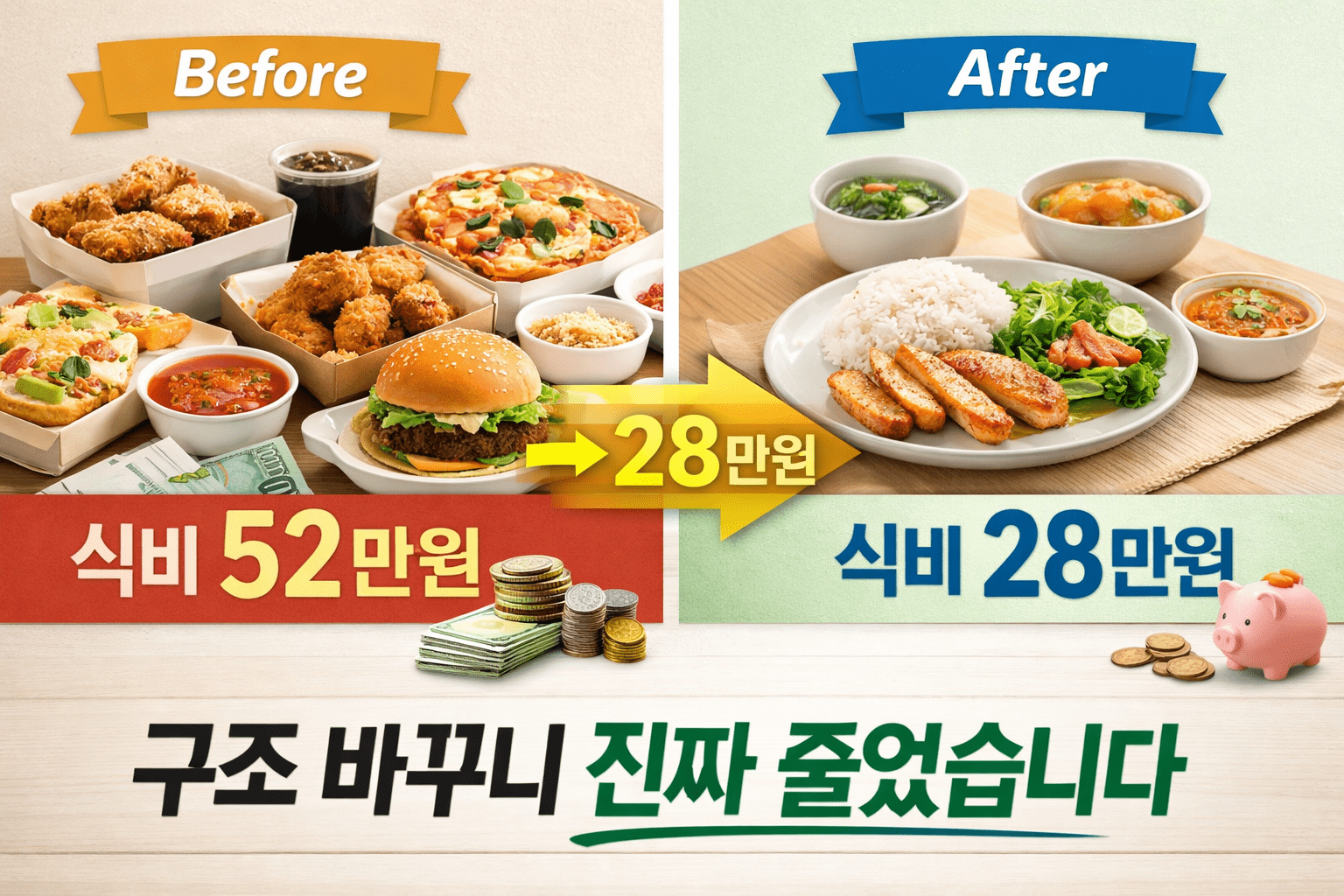 식비 절약 방법 전후 비교 이미지