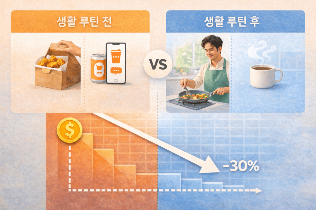 지출 줄이는 생활 루틴 5가지, 한 달 30% 절약한 방법 3 생활 루틴 변화와 지출 감소 그래프
