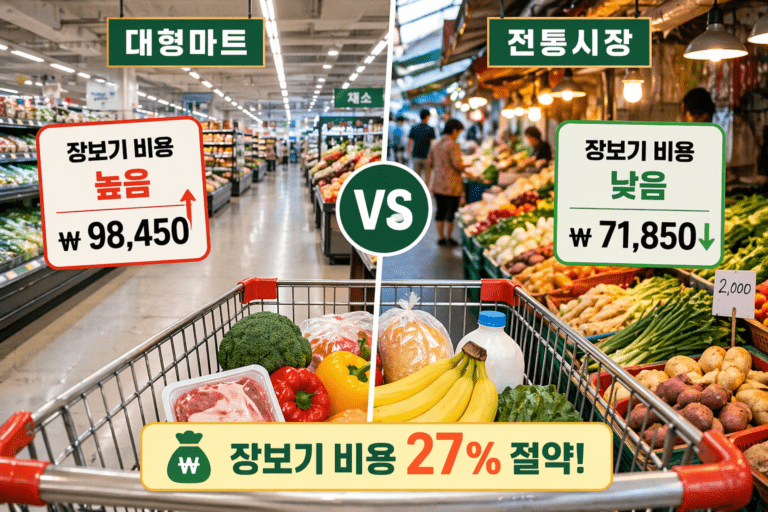전통시장과 마트 장보기 비용 비교 이미지